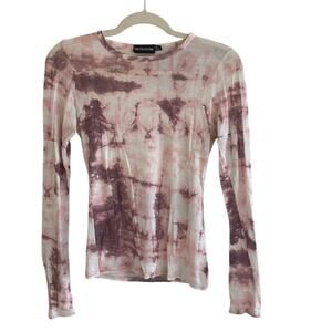 Pretty Little Thing pink white tie dye viscose knit top blouse S